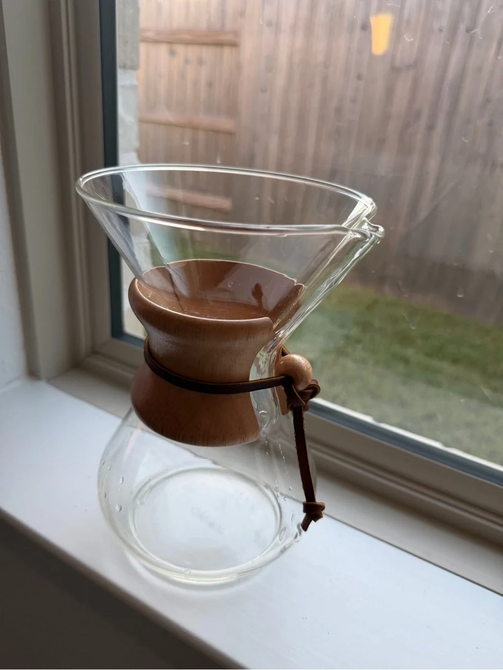 Glass Pour-Over Coffee Maker with Brown Wood Collar